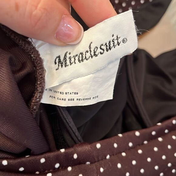 NWOT Miraclesuit Brown and White Polka Dot Swimsuit - Picture 2 of 8